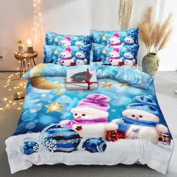 Комплект постільної білизни фланель Різдвяні сніговички<article>MALVA